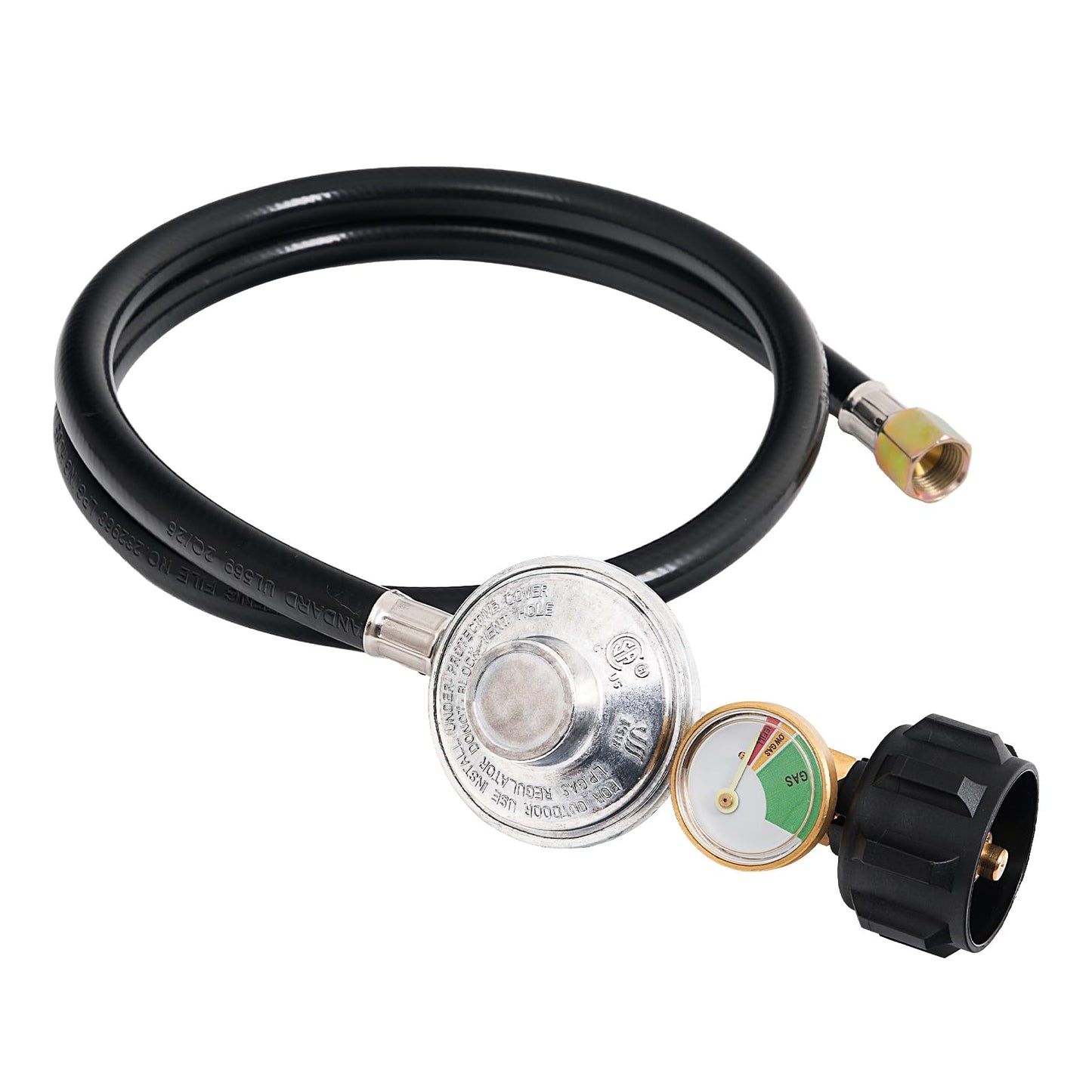 SHINESTAR 3.5FT Propane Regulator with Hose and Gauge, Universal Gas Grill Regulator and Hose Replacement Part for Blackstone 28"/36" Griddle, Weber/Charbroil/Nexgrill Grill, Patio Heater and Fire Pit