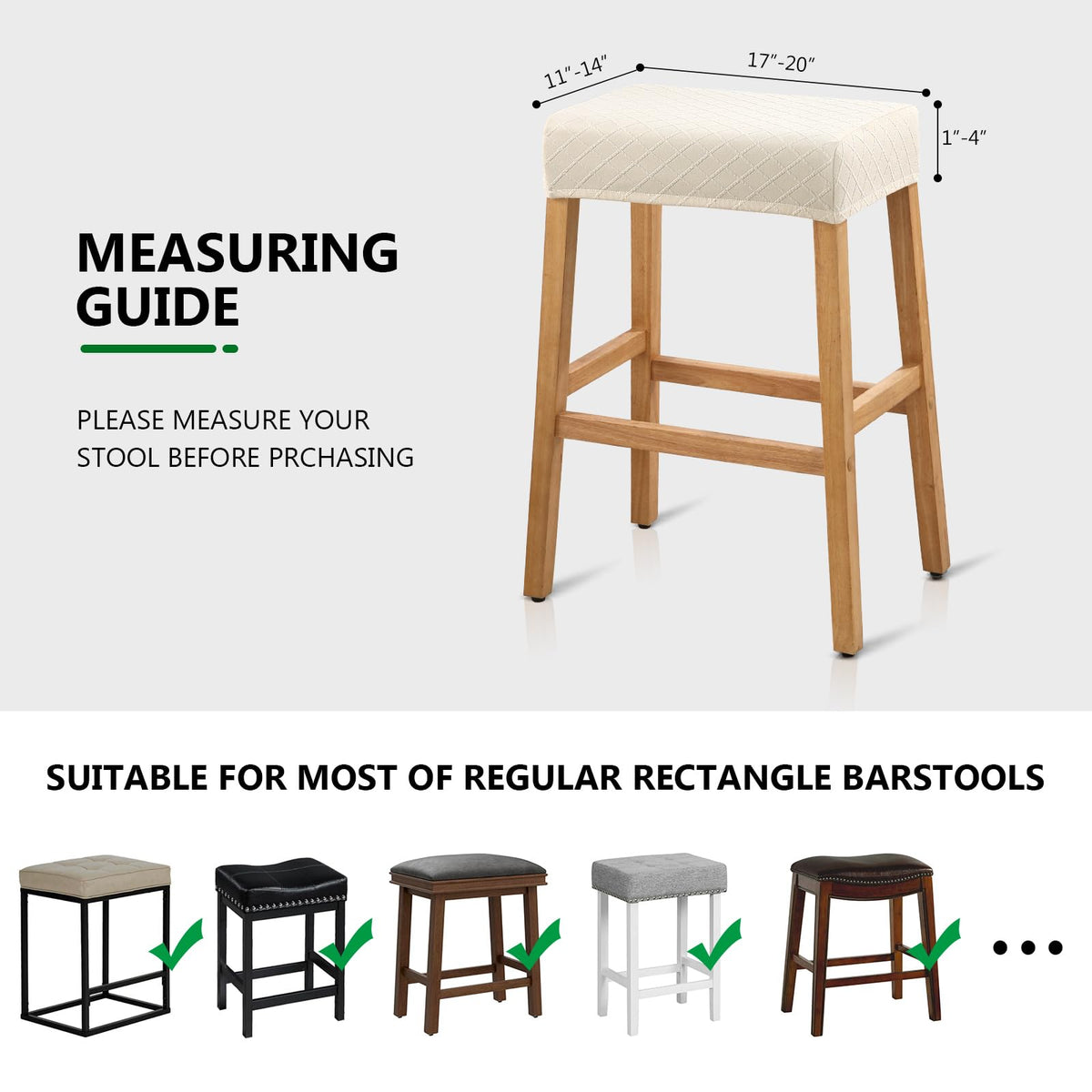 YISUN Stool Covers Rectangle - 4 Pack Stretch Waterproof Saddle Seat Cover Counter Bar Stools Bar Chairs Covers Kitchen Island Chairs Cushion Protector