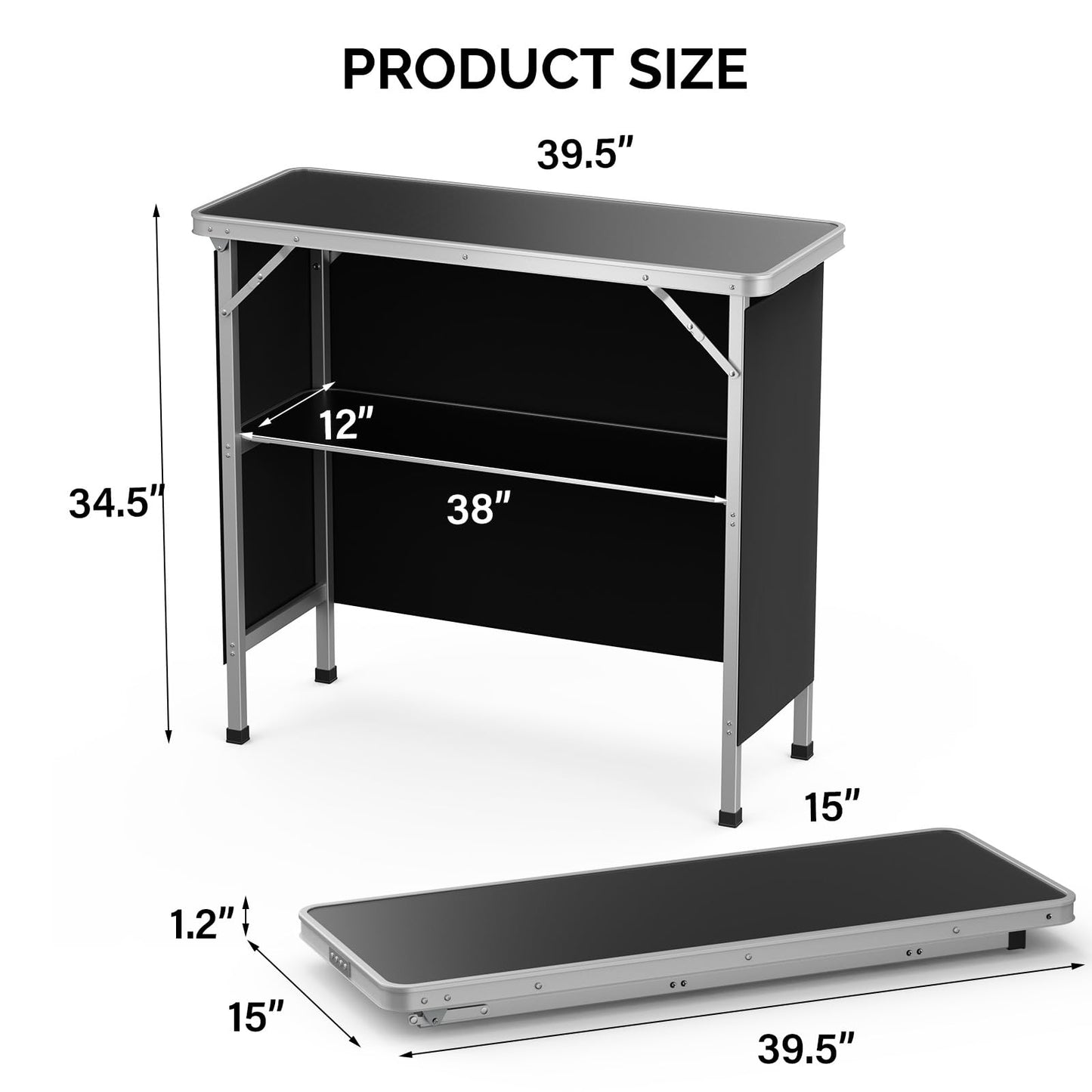 Bonnlo Folding Portable Bar Table, Mobile Bar Table for Events, Party, Camping, Picnic, Tradeshow, Indoor with Black Skirt 39 "L x 34" H