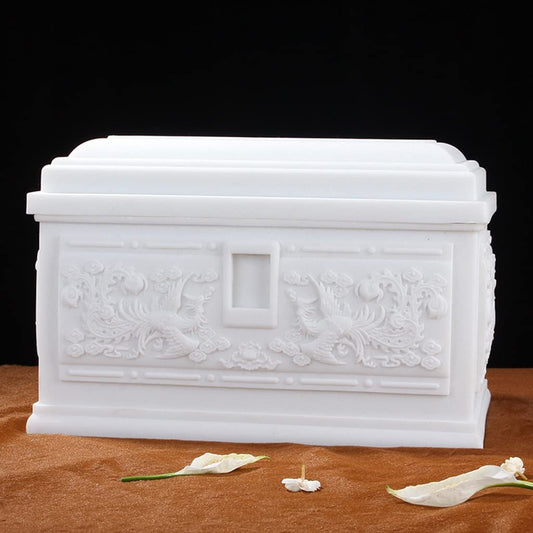 OBKSEB Jade Urn Funeral Supplies Urn Casket Coffin Jade Longevity Box Urn Cremation Jar Burial Jar(D)
