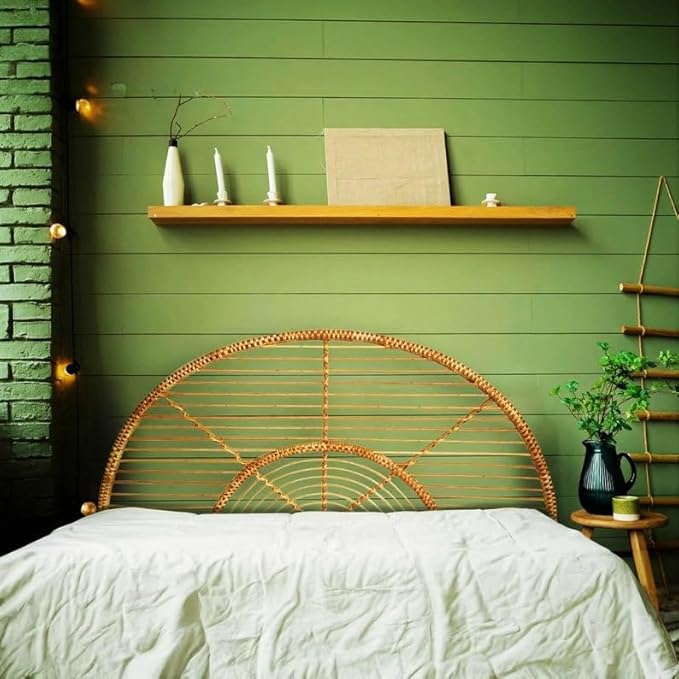 direfly Handwoven Rattan Headboard - Natural Wicker & Solid Wood Frame - Boho Chic Bedroom Decor for Queen/King/Full/Double Beds