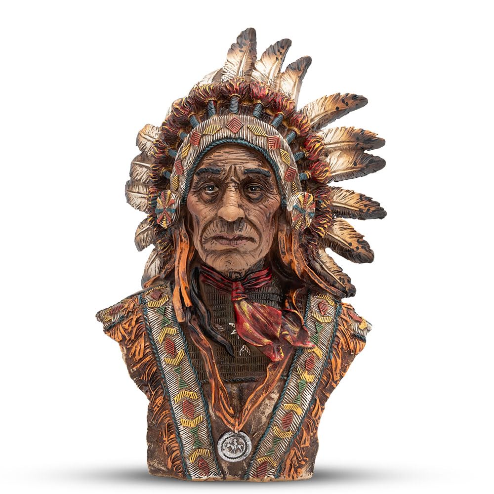 K EXCLUSIVE Indian Head Sculpture | Hand-Painted Polyresin Design | 11" Length