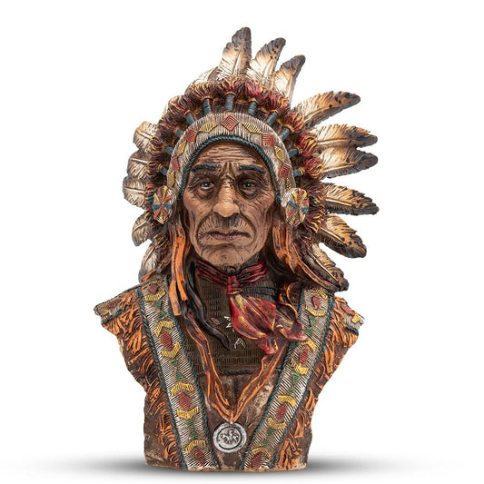 K EXCLUSIVE Indian Head Sculpture | Hand-Painted Polyresin Design | 11" Length