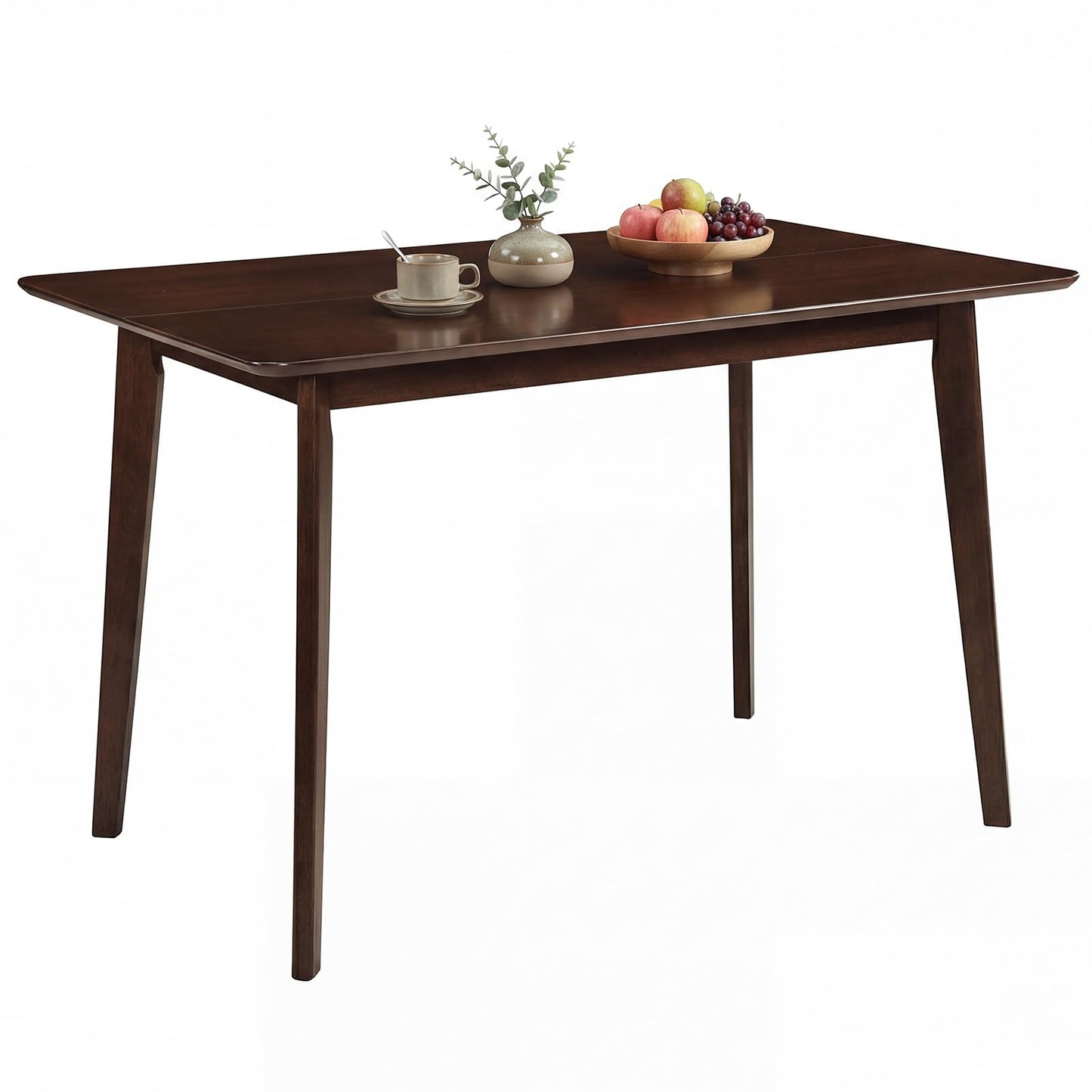 Giantex Dining Table for 4, 47" Rectangular Wooden Kitchen Table with Solid Rubber Wood Legs, Mid Century Modern Dinner Table for Dinette, Living Room, Home Office (Walnut)