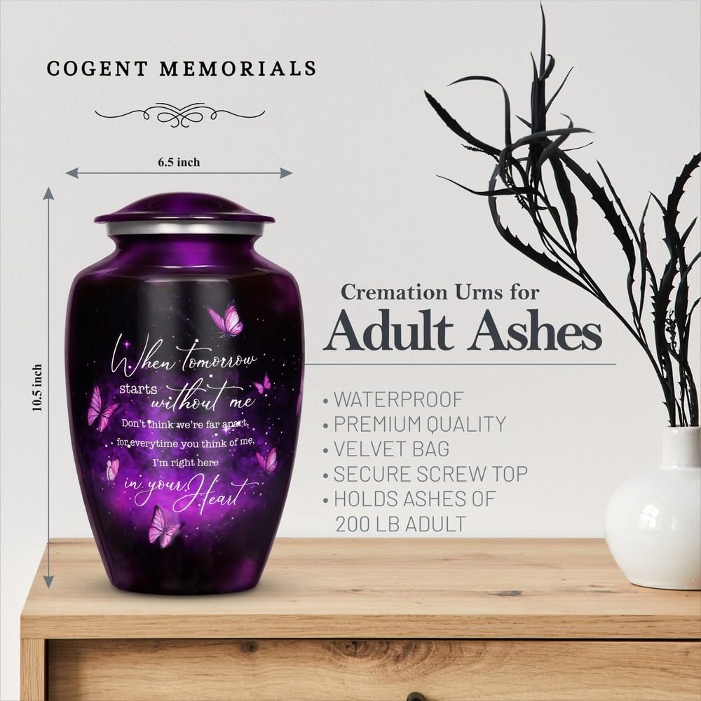 Purple Butterfly Urn for Human Ashes Adult with Secure Lid