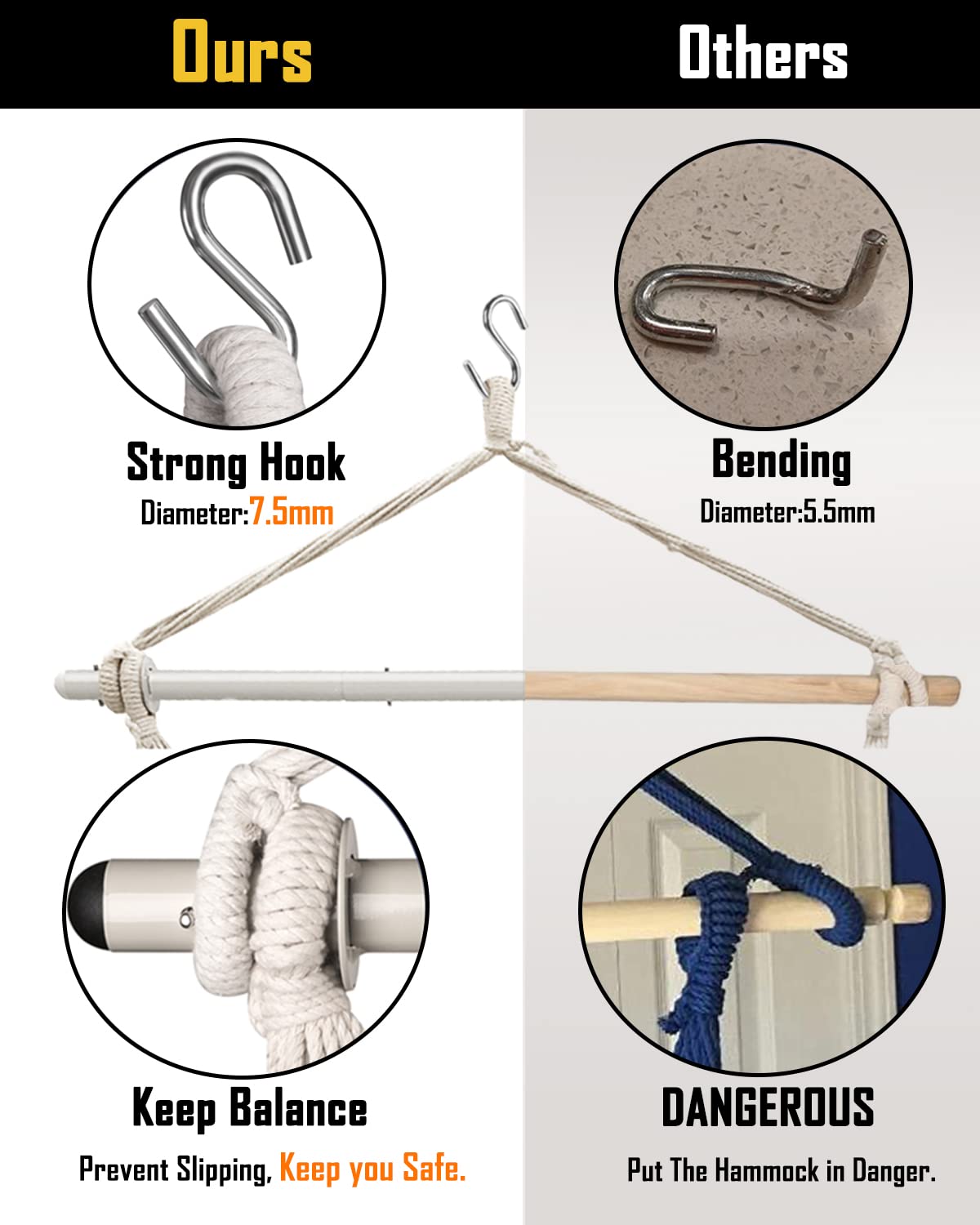 XXL Hammock Chair Hanging Rope Swing with 2 Cushions - Max 500lbs-Perfect for Patio, Porch, Bedroom, Backyard, Indoor or Outdoor - Includes Hanging Hardware Kits Rainbow