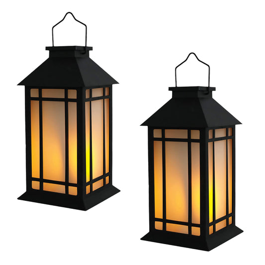 Bdor 13 Inch Outdoor Decorative Lanterns with LED Candle Timer 2 Pack Black