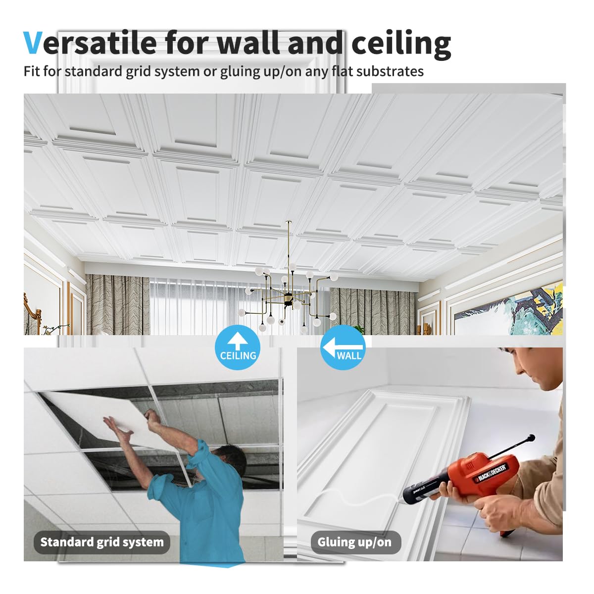 Art3d PVC Ceiling Tiles, 3D Plastic Sheet in White, 2 × 4 ft, 12-Pack