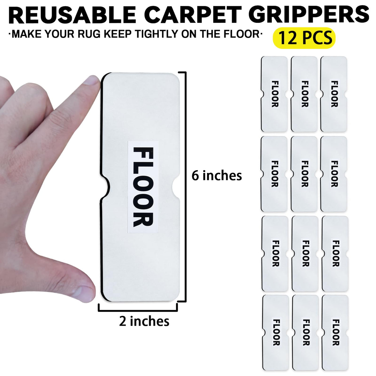 Reusable Rug Tape Grippers,Carpet Tape No Damaging for Hardwood Floors 12Pc