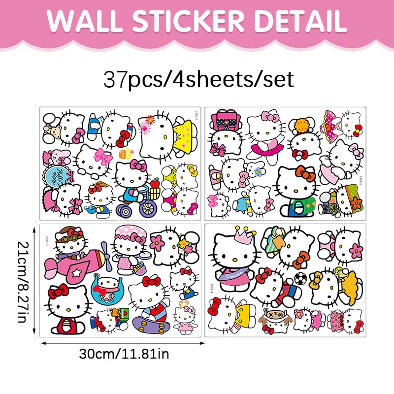 Bnqoe Kitty Cute Cartoon PVC Wall Decals | Self-Adhesive Removable Wall Stickers for Bedroom & Playroom Decor