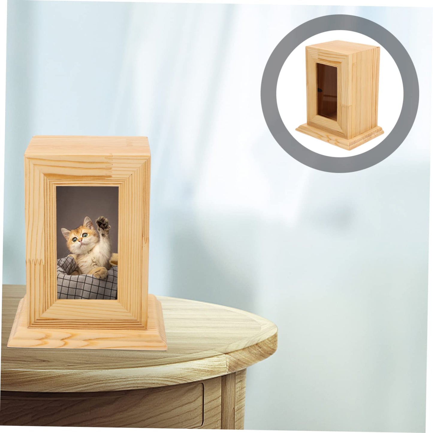 BESPORTBLE Cat Cremation Ashes Memorial Urn Wooden Pet Ash Container Photo Frame Portable Design for Remembrance and Healing