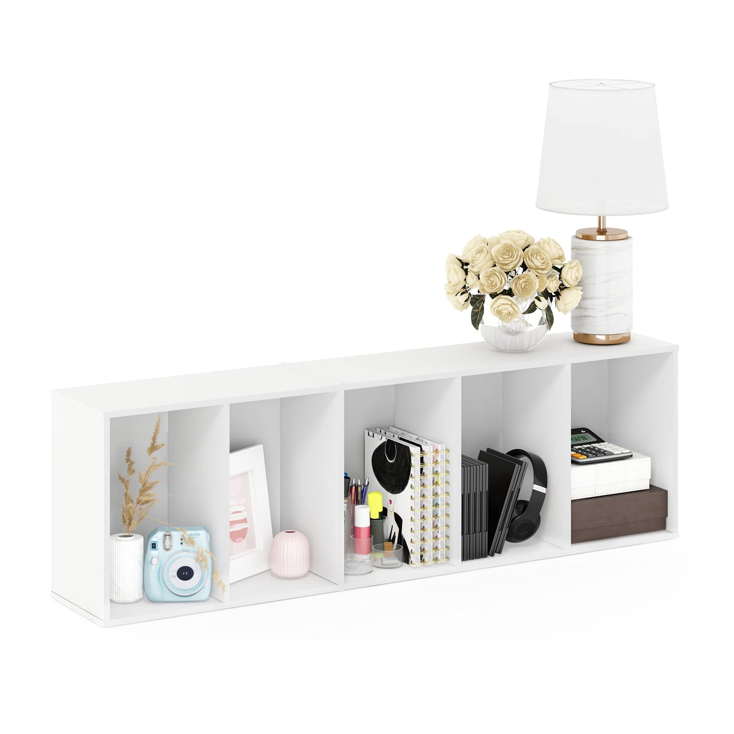 Furinno LUDER Book Shelf, 5-Tier Bookshelf, Bookcase with Open Shelves, 9.4 x 15.8 x 52, Easy Assembly, for Living Room, Bedroom, Home Office, White