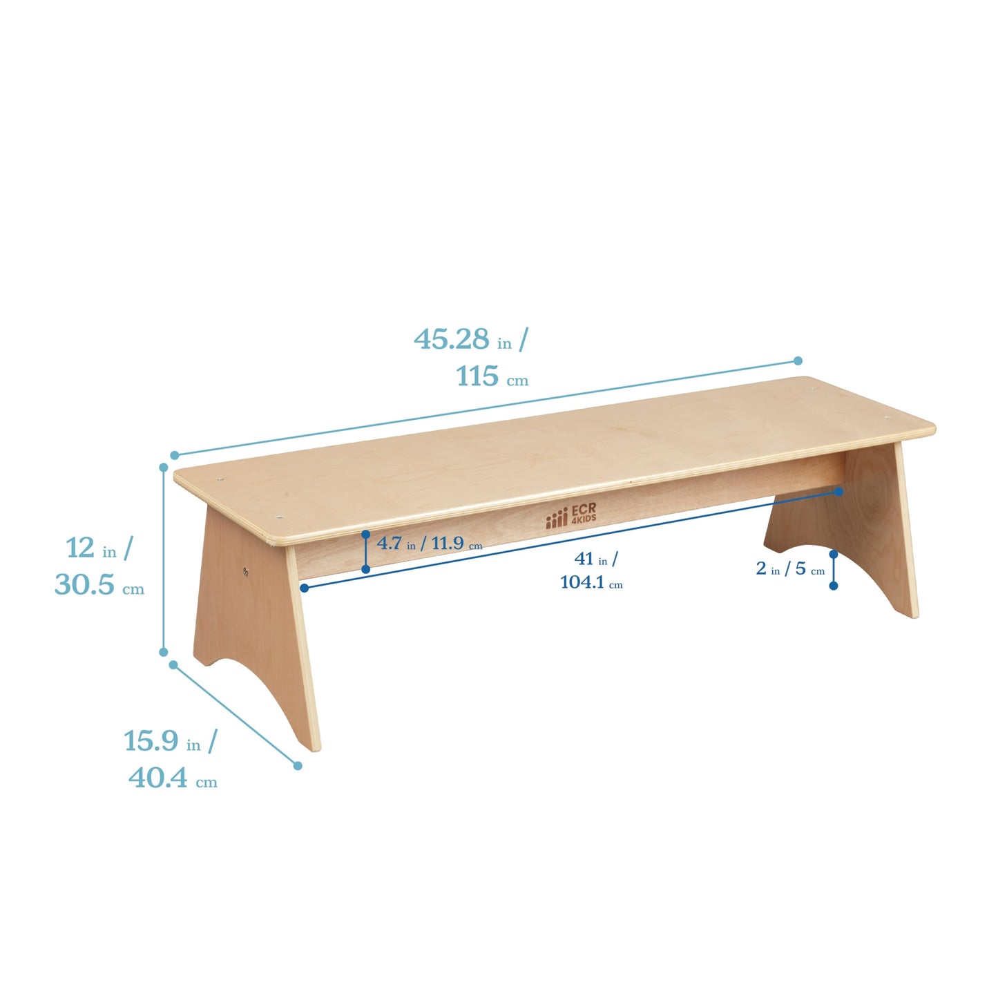 ECR4Kids Wooden Kiddo Classroom Bench, 12in Seat Height, Childrens Furniture, Natural