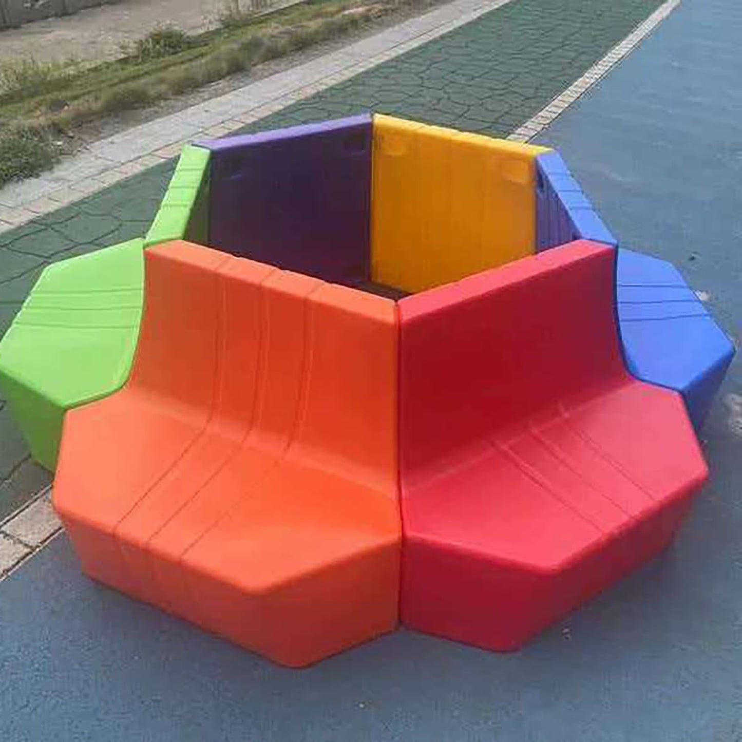 JOSOGO Kids Outdoor Tree Bench, Circle Semicircle Plastic Ring Sitting Stool for Preschool Daycare Backyard, Colorful Children Learning and Play Modular Seating