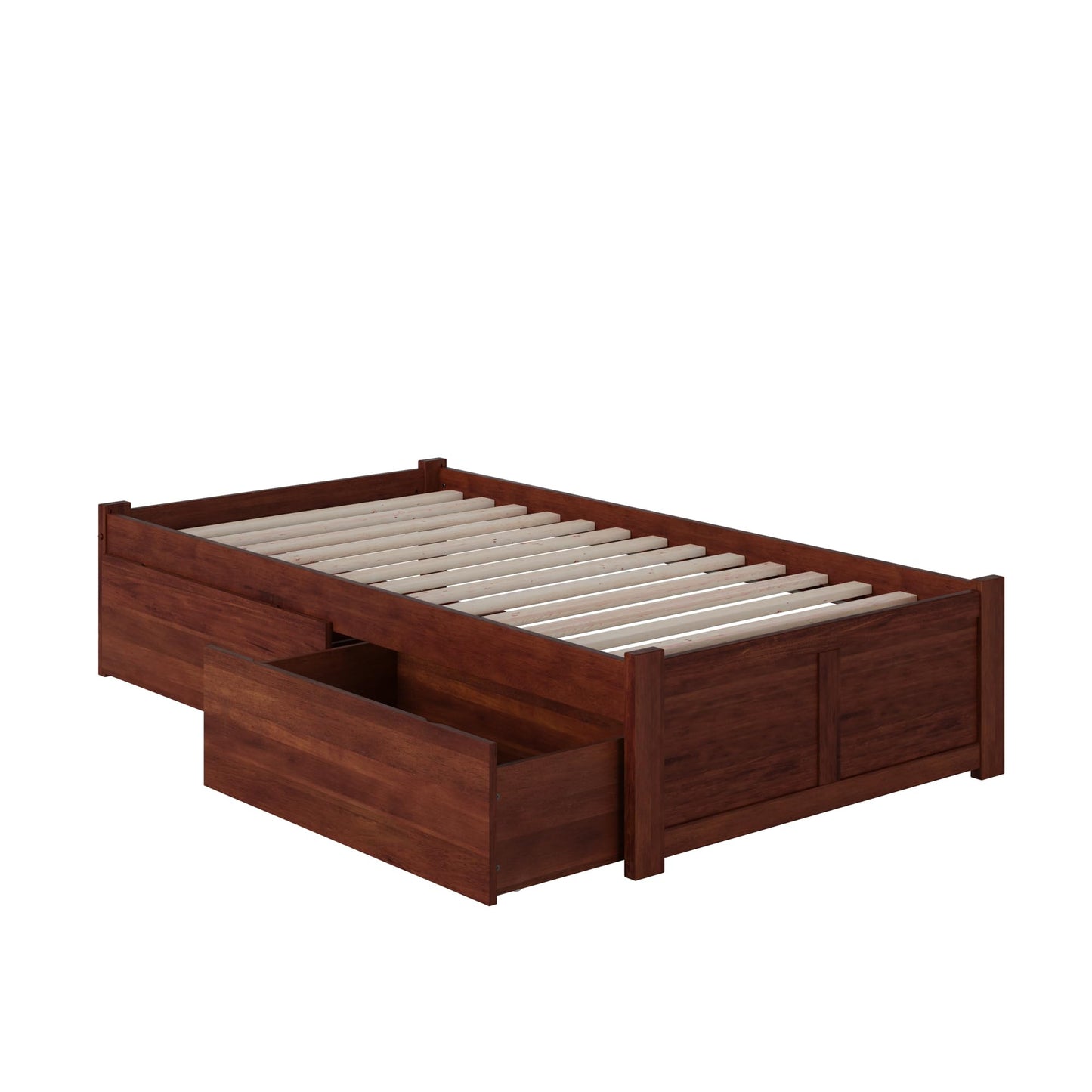 AFI Concord Twin XL Size Platform Bed with Footboard & Storage Drawers in Walnut