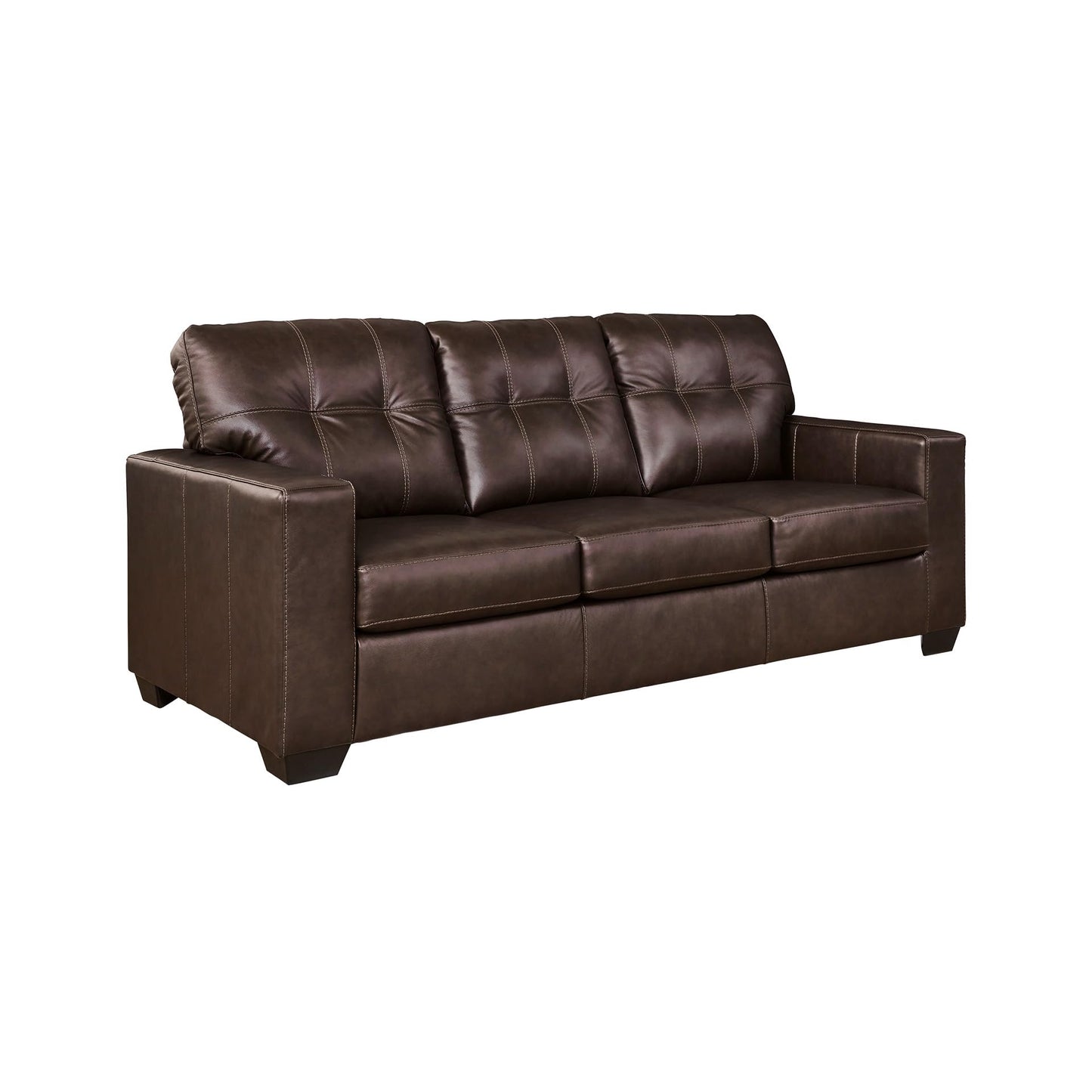 Signature Design by Ashley Santorine Classic Leather Match Tufted Sofa Sleeper with Removable Seat Cushions and Bi-Fold Memory Foam Mattress, Queen, Dark Brown