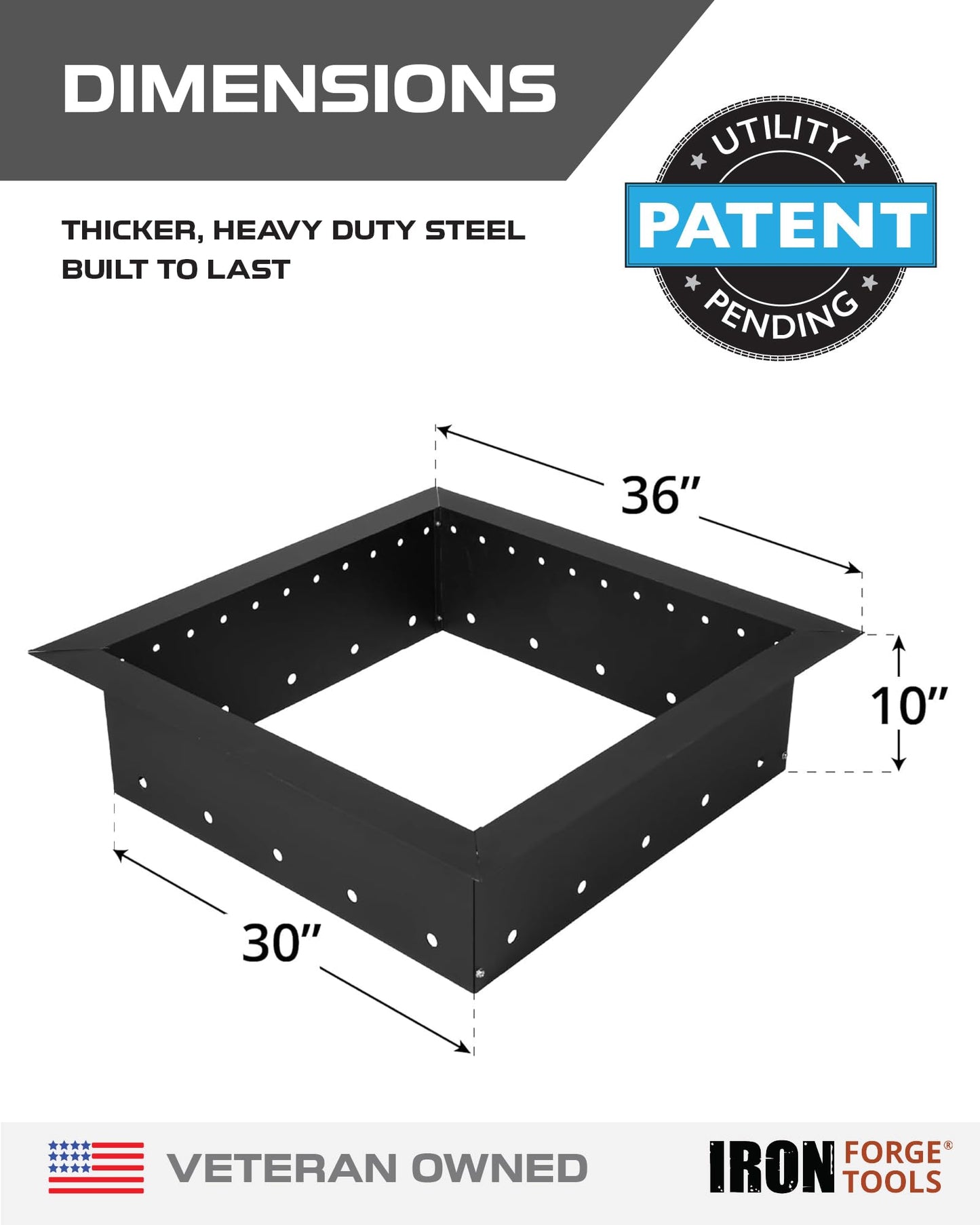 Iron Forge Tools Smokeless Outdoor Fire Pit Ring Insert 36 Inch Square