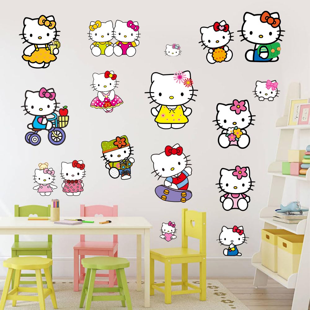 Bnqoe Kitty Cute Cartoon PVC Wall Decals | Self-Adhesive Removable Wall Stickers for Bedroom & Playroom Decor