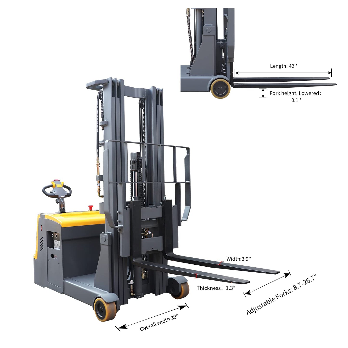 APOLLOLIFT Counterbalanced Fully Electric Stacker 177" High Lift Height Forklift, 3300Lbs Capacity Powered Material Lift