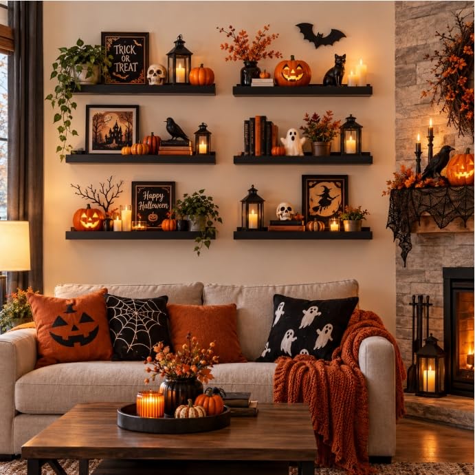 upsimples Floating Shelves for Wall Decor and Storage, Black, 6Pcs 15.7''