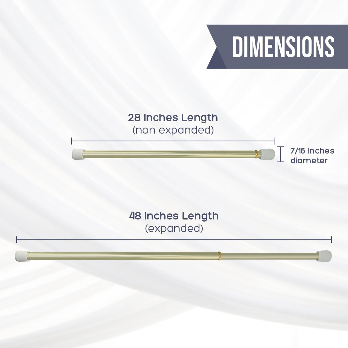 Amazing Drapery Hardware 7/16 Inch Brass Spring Tension Rods, 28-48"