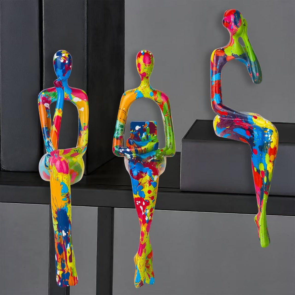Ecacon 3Pcs Abstract Graffiti Art Thinker Statue, Reading Women Sculptures