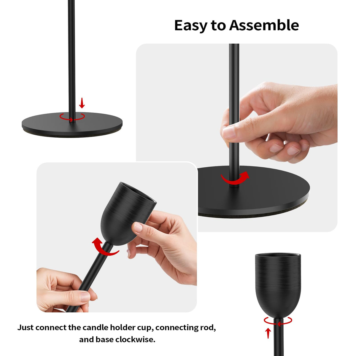 ChefBee 3PCS Black Tall Taper & Pillar Candle Candlestick Holder