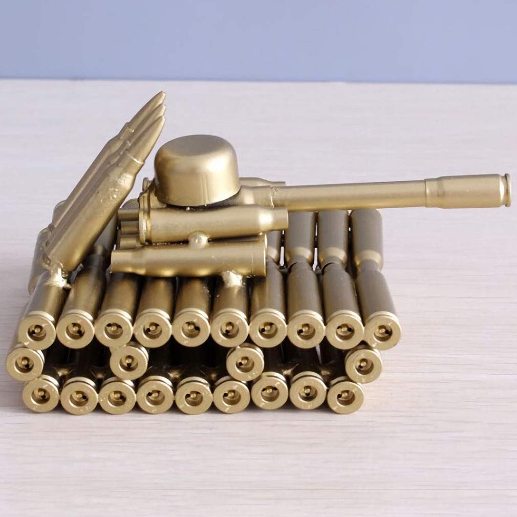 Singeek Bullet Shell Casing Shaped Army Tank Metal Sculpture,Great Decorative Artwork Model Gift for Home,Study Room Decorations (95 Tank)
