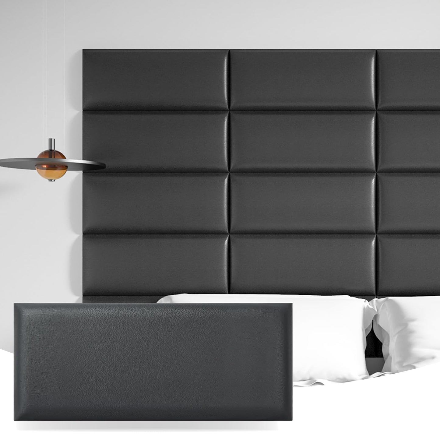 Art3d Peel and Stick Black King Headboard, 12-Pack Upholstered Headboard for Queen, Full-Size Bed, Padded Wall Panel