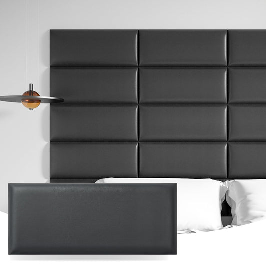 Art3d Peel and Stick Black King Headboard, 12-Pack Upholstered Headboard for Queen, Full-Size Bed, Padded Wall Panel