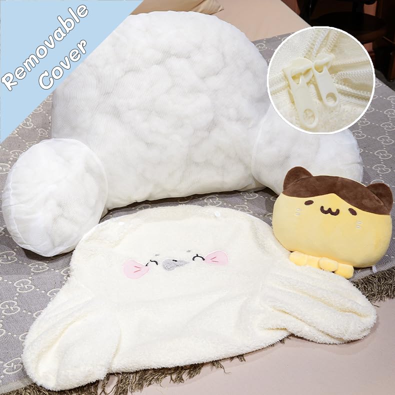 Cute Seal Plush Reading Pillow for Bed Sitting Up with Detachable Neck Roll