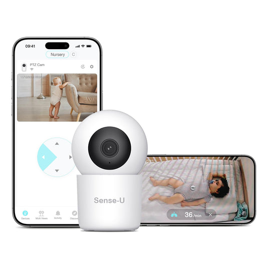 Sense-U AI 2.5K PTZ Baby Camera Monitor with Sensor-Free Sleep Movement Detection, Smart Security Indoor Video Camera with Background Audio, Cry Detection, No Monthly Fee, for Peace of Mind