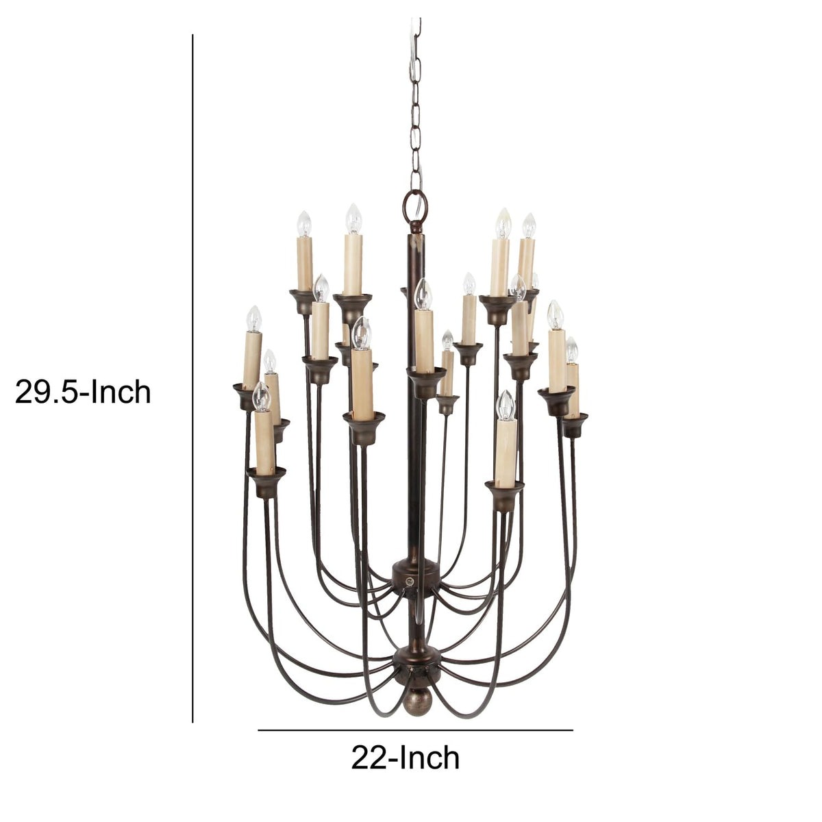 Benzara BM187943 Decorative Metal Chandelier with Multiple Candles, Brown and Cream