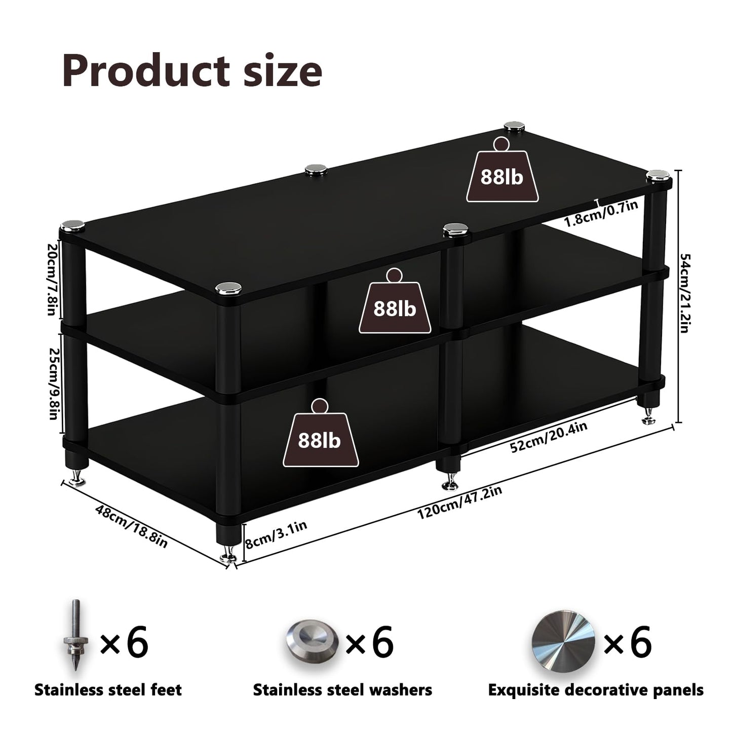 RAJYQODIS Heavy Duty AV Media Stand, Multifunctional Stacking Audio Component Rack with Shock-Absorbing Foot pegs, Audio Stand for Home Theater Studio (Teak, Third Floor)