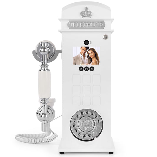 UKBW Video Audio Guest Book Wedding Phone, Record Customized Video Audio Messages, Preserve Your Special Occasions, Ideal for a Variety of Memorable Party Occasions(Crown White)