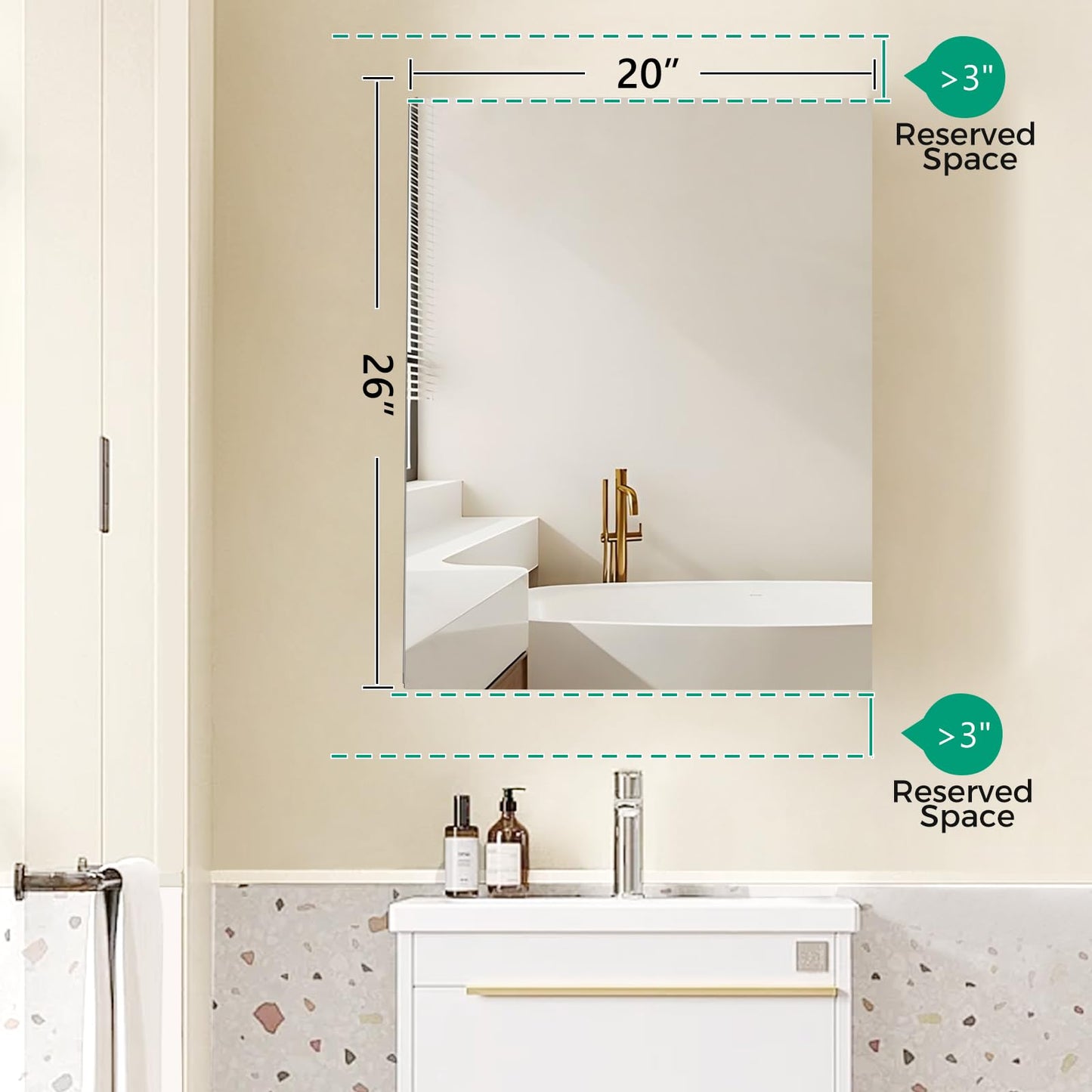 HABIUBIU 20 x 26 in Medicine Cabinet Mirror,Bathroom Mirror Cabinet with Adjustable Shelves,Aluminum Silver Medicine Cabinets for Bathroom,Recessed or Wall Mounted Medicine Cabinets（Assembly Required