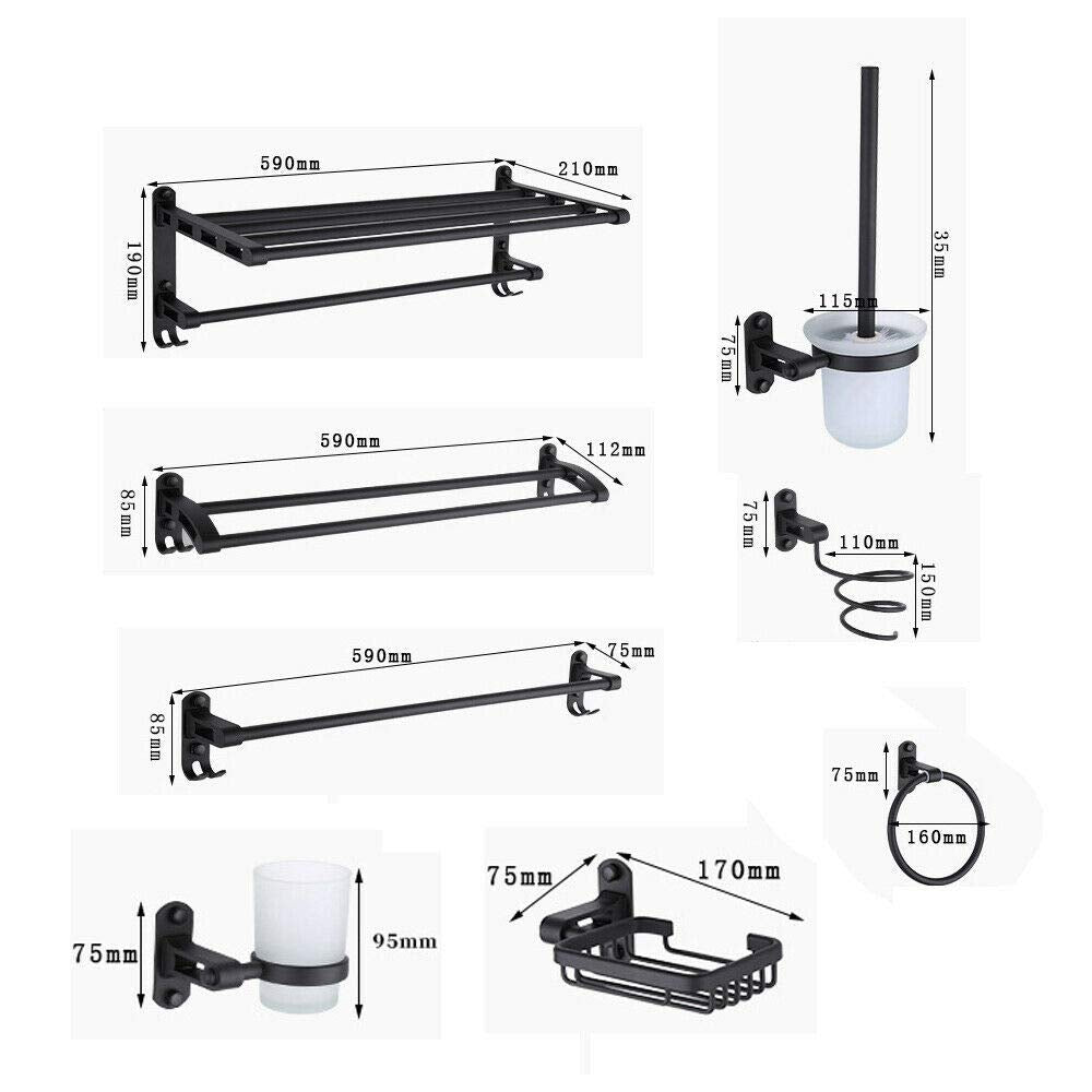Aluminum Bathroom Hardware Set, 9-Piece Bath Accessories Set Wall Punched for bathroom, Toilet etc