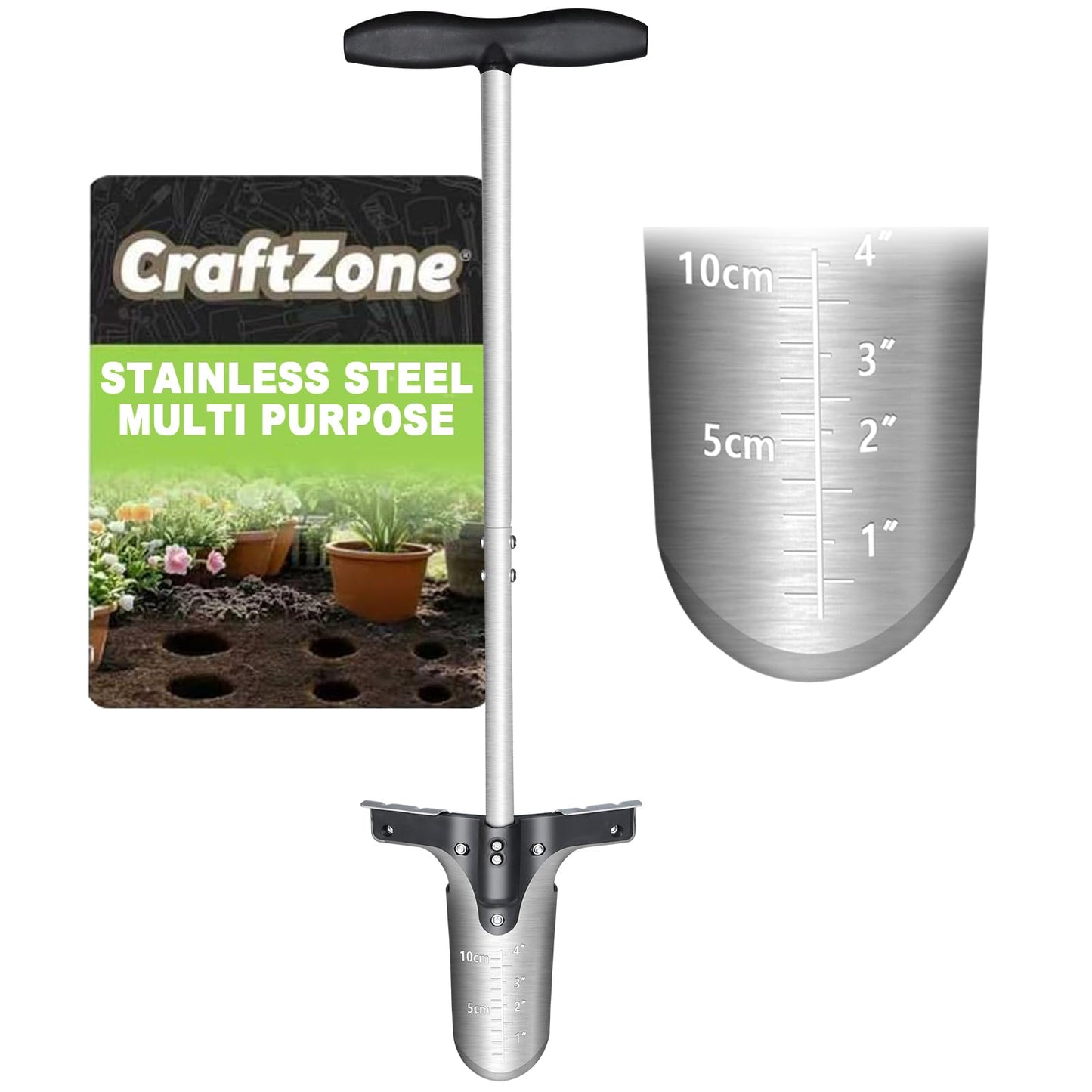 CRAFTZONE Bulb Planter Tool with Long Handle and Foot Pedal Heavy Duty High Carbon Steel Garden Dibber Sod Plugger Cutter for Planting Bulbs Tubers and Lawn Care for Digging Grass Plug Soil Tulips