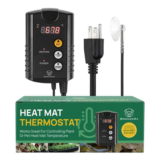 BronzeOx Digital Seedling Thermostat Temperature Controller for Heat Mats, 1000W ETL Listed – Precise Temperature Control for Seed Germination, Reptiles & Brewing (Heat Mat Not Included)
