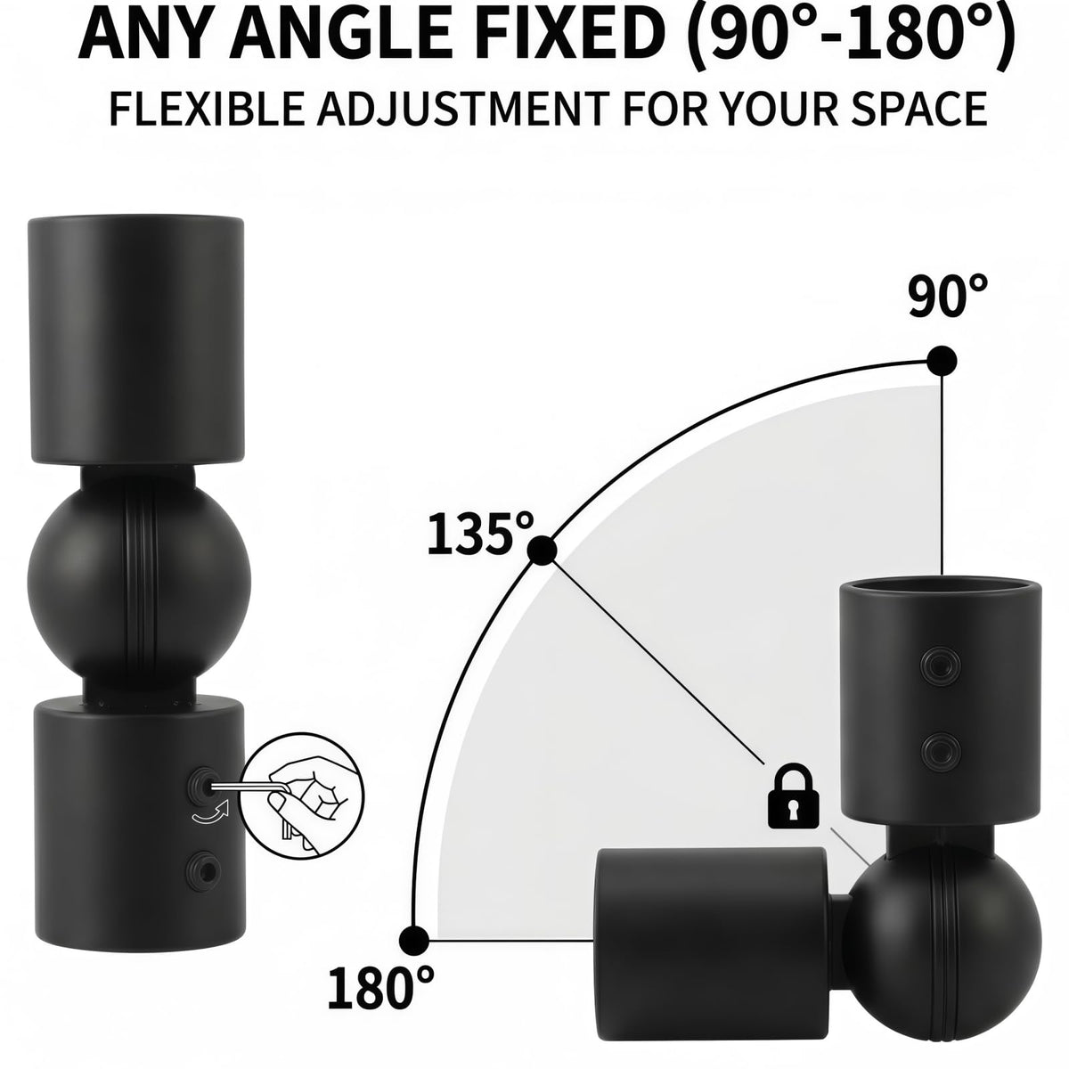 Heavy Duty Adjustable Corner Curtain Rod Connector, 2 Pack Black Metal Hinged Elbow Connector for 1 Inch Bay Window Curtain Rods & Blinds