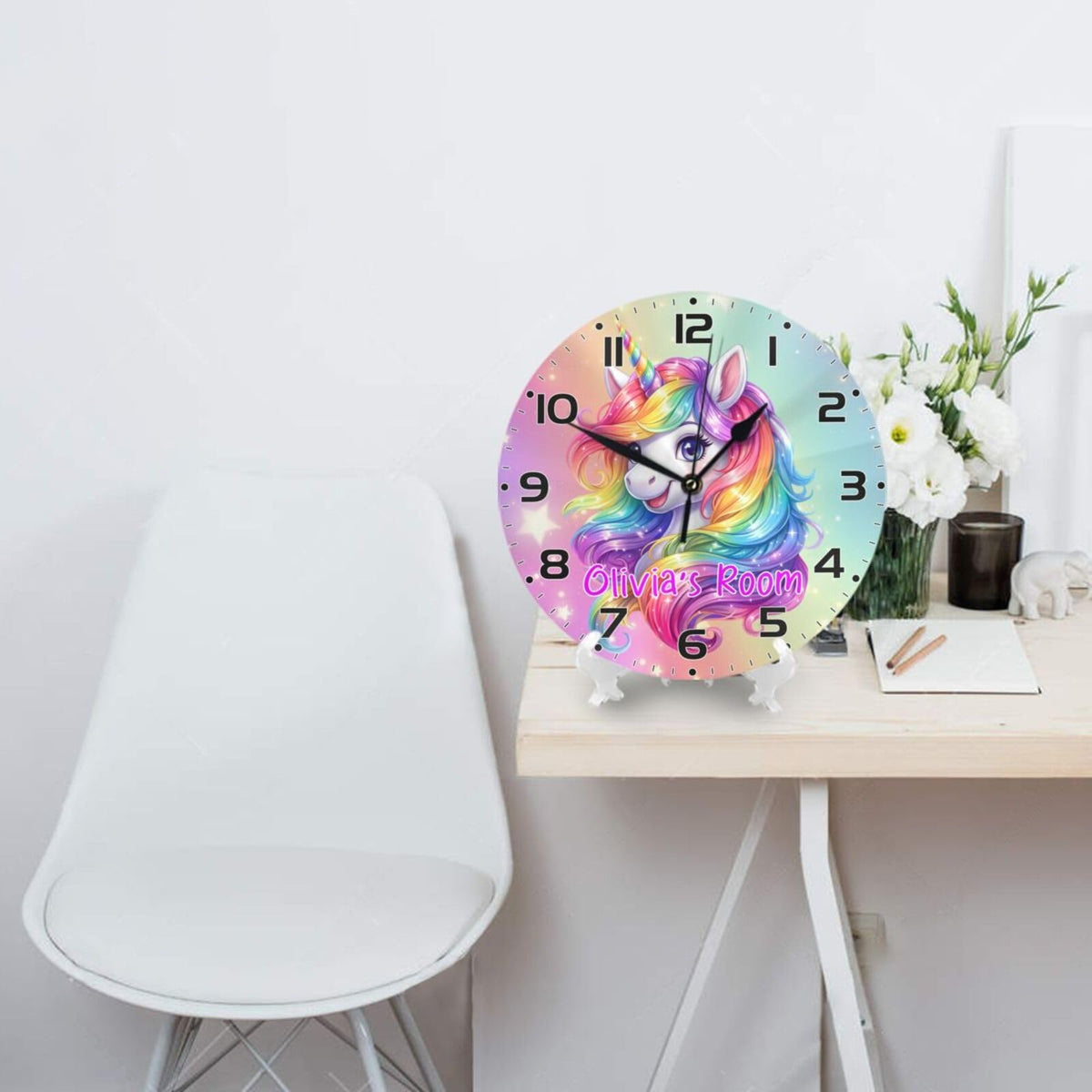 SUQINFA Personalized Kids 10 Inch Wall Clock with Name for Kid's Room