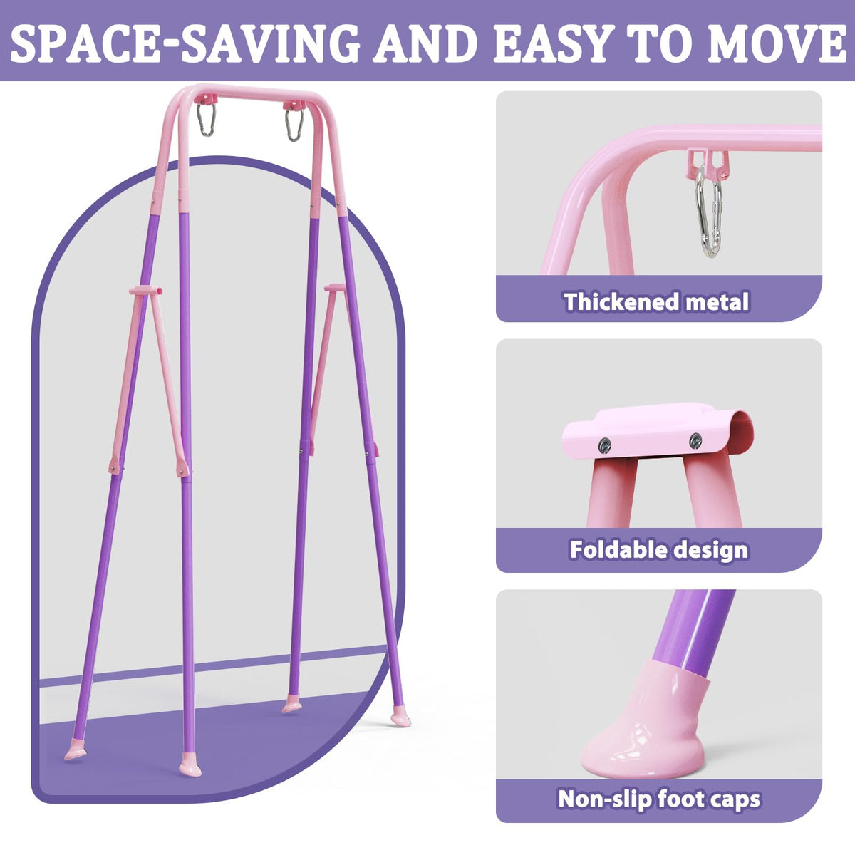 2 in 1 Toddler Swing & Baby Jumper, Foldable Baby Bouncer with Soft Cushion