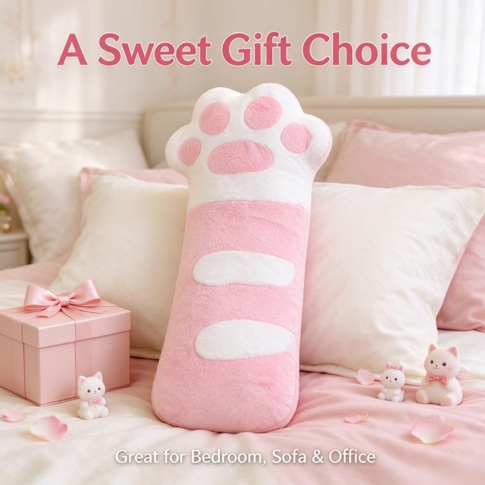 Cat Paw Plush Long Body Pillow, Soft Hugging Pillow 29.5in
