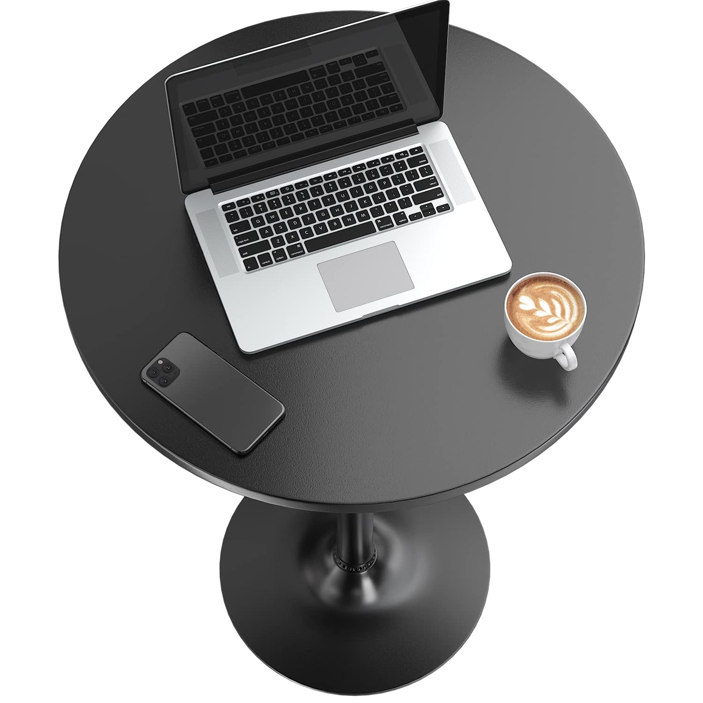 Furmax Bistro Pub Table 2 Pack Round Bar Height Cocktail Table Metal Base MDF Top Obsidian with Black Leg 23.8-Inch Top, 39.5-Inch Height (Black)