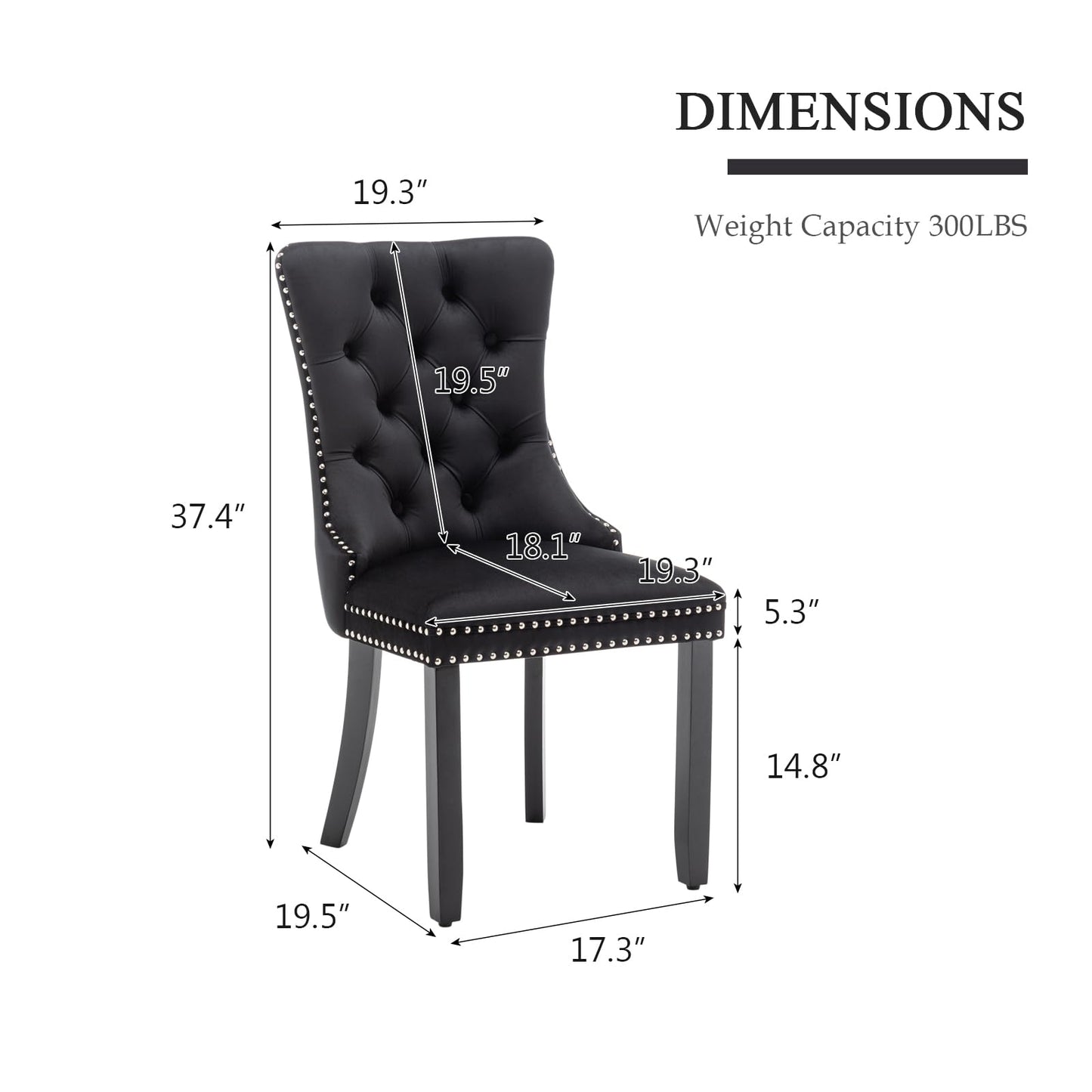 Eifizek Velvet Dining Chairs Set of 4, Upholstered Dining Room Chairs with Nailhead Ring Pull Trim, Button Tufted Dinning Chairs for Dining with Solid Wood Legs for Kitchen Dining Room(Black)