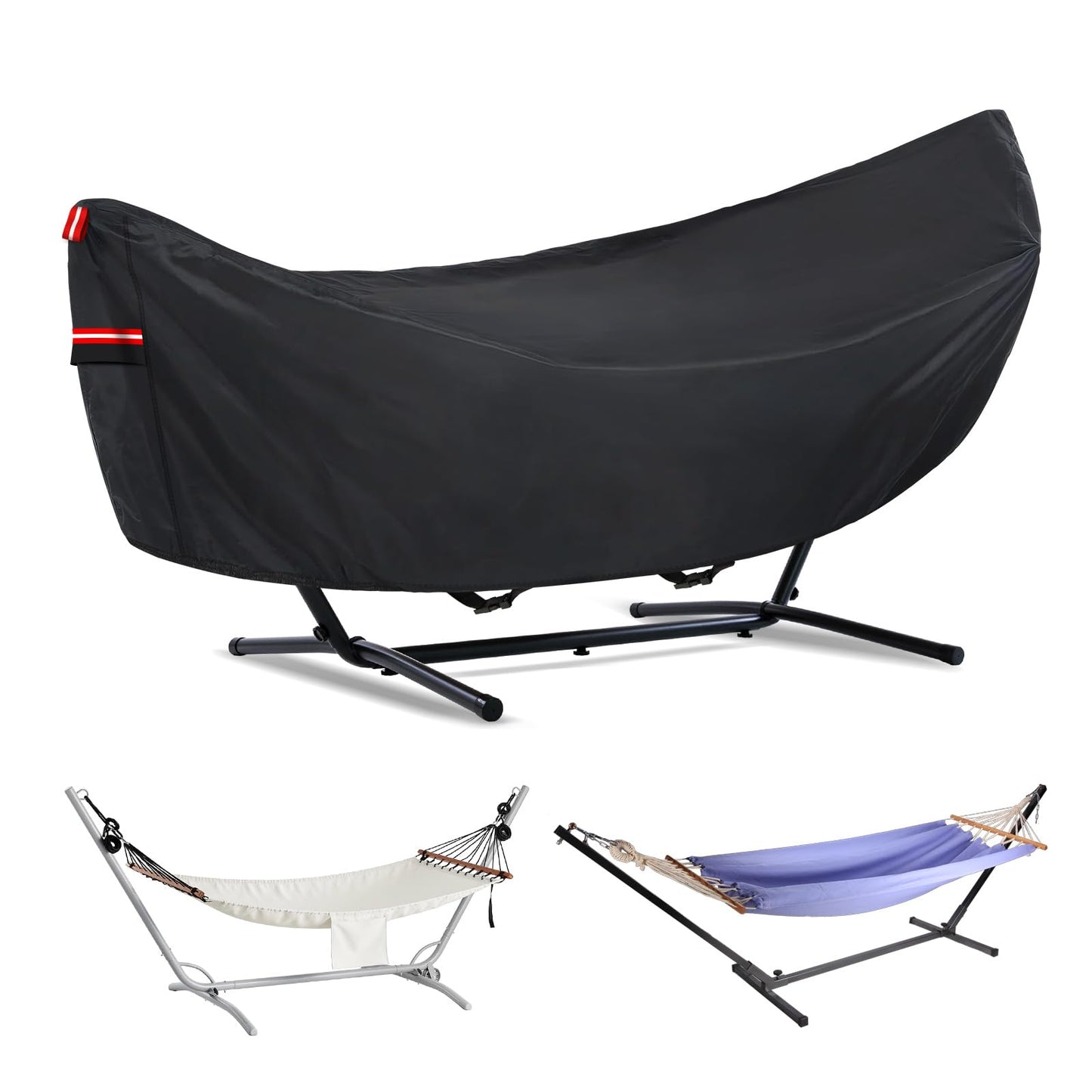 Waterproof 11-12 FT Hammock Cover, 210T Sun Rain UV Dust Snow Protection Outdoor Hammock Covers with Windproof Straps & Soft Cotton Lining for 11-12ft Stand
