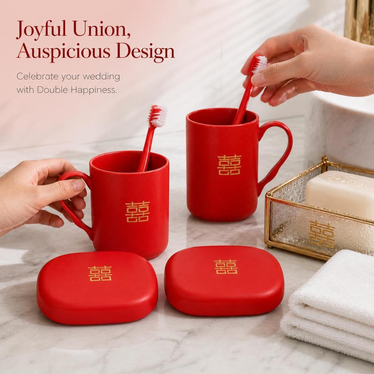 Wedding Accessory Set Double, Square Xi Pattern 8-piece wash Set