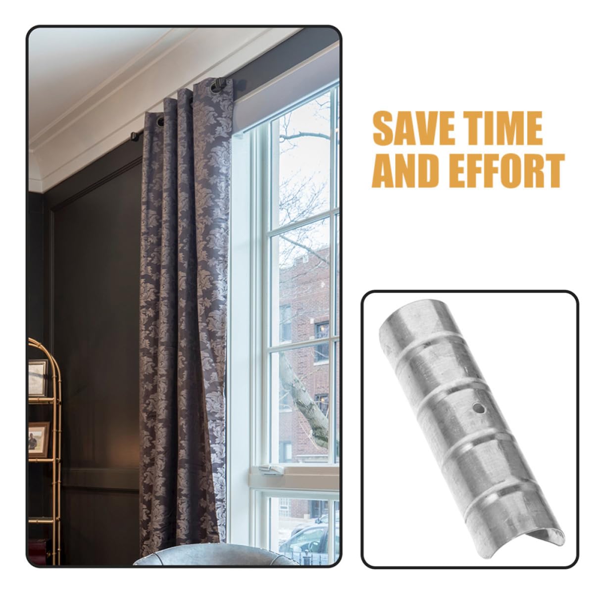 2pcs Stainless Steel Curtain Rod Coupler Window Installation