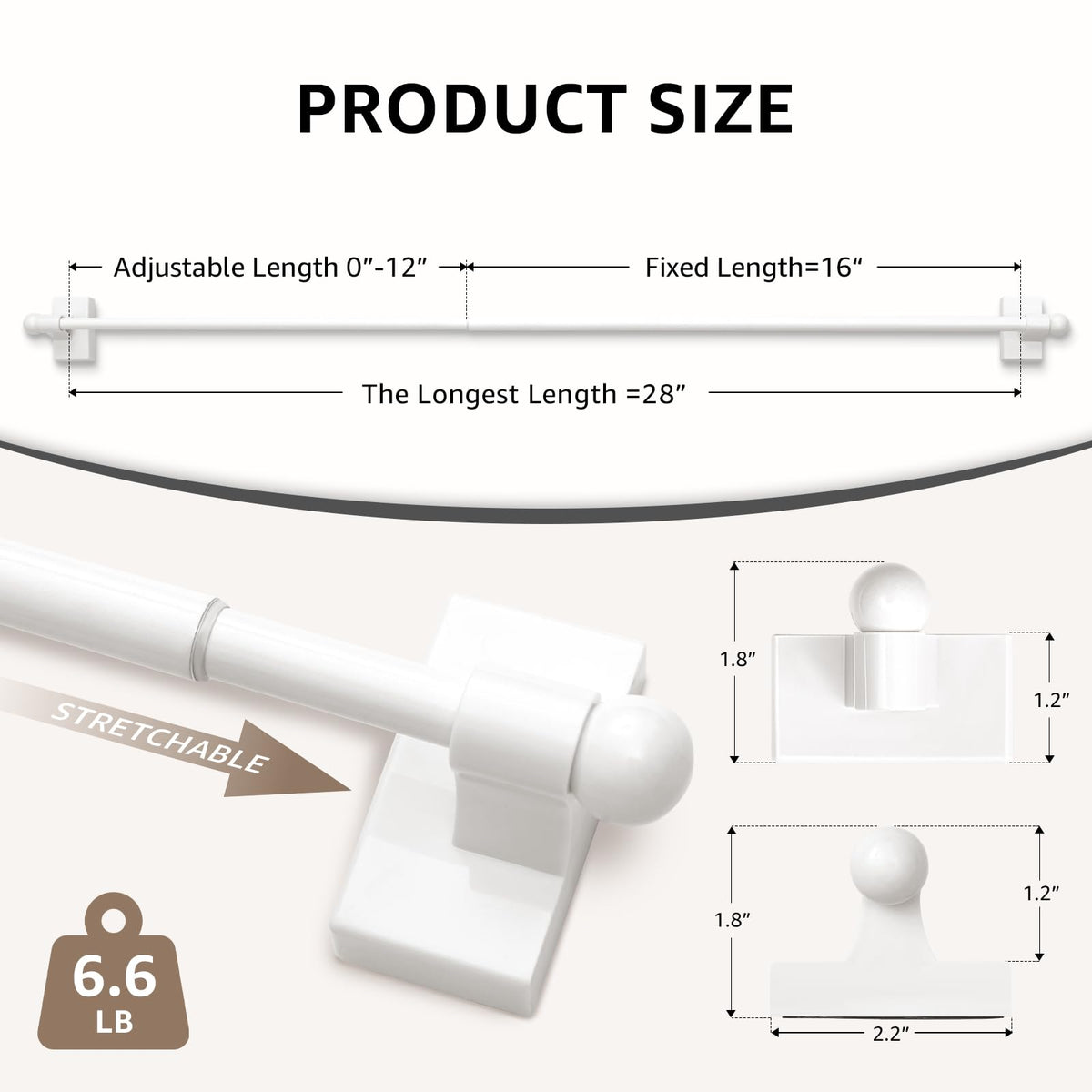 JINCHAN Magnetic Curtain Rods for Metal Doors 16-28 Inches 2 Pack White