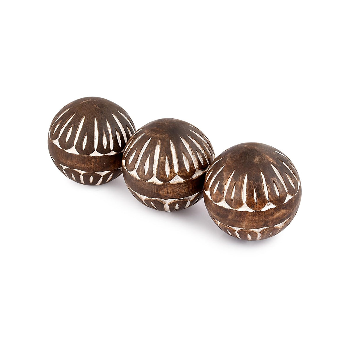 Samhita Mango Wood White Decorative Ball Set of 3 for Living, Dining Room Decor - Coffee Table Centerpiece Home Décor (3" x 3"x 3")